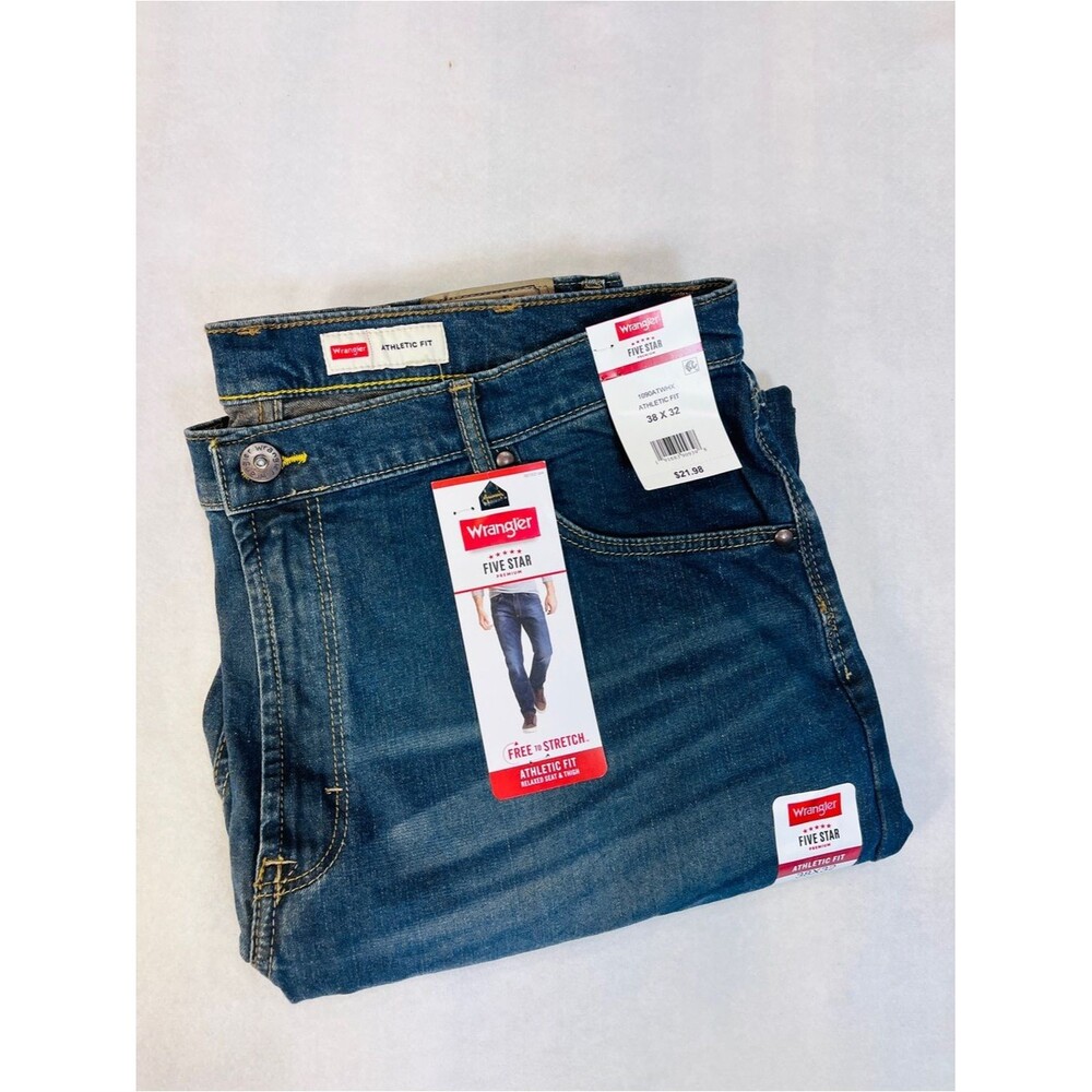 Wrangler Five Star Men’s Athletic Fit Dark Blue Jeans 38x32